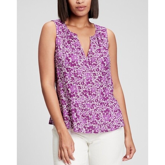 NWT Gap Women's Sleeveless Peplum Floral Blouse Size L Dark Pink Coquette $39.99 - Picture 1 of 9